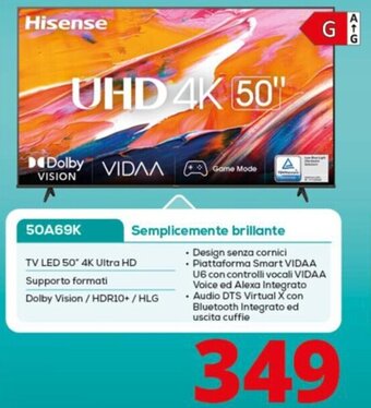 Comet HISENSE TV LED 50* 4K Ultra HD 50A69K offerta