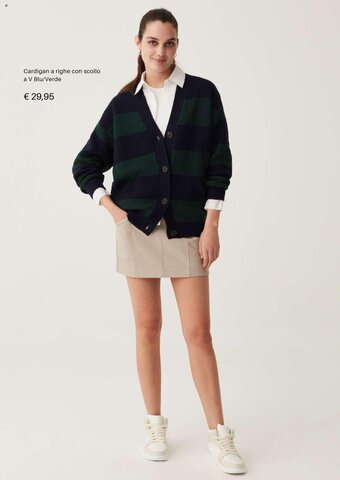 Cardigan a righe con scollo a V Blu/Verde