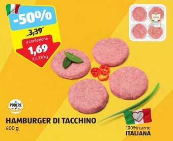 ALDI IL PODERE HAMBURGER DI TACCHINO 400 g offerta