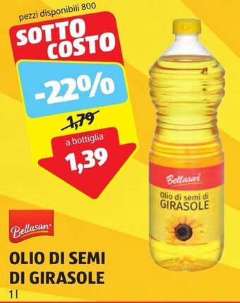 ALDI Bellasan OLIO DI SEMI DI GIRASOLE 1 l offerta