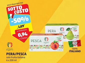 ALDI PERA/PESCA solo frutta italiana 6 x 200 ml offerta