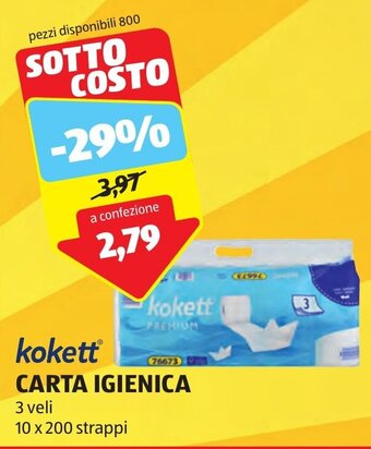 ALDI kokett CARTA IGIENICA 3 veli 10 x 200 strappi offerta