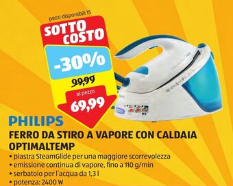 ALDI PHILIPS FERRO DA STIRO A VAPORE CON CALDAIA OPTIMALTEMP offerta