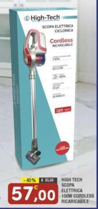 Maury's HIGH TECH SCOPA ELETTRICA 150W CORDLESS RICARICABILE offerta