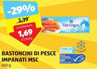 ALDI BASTONCINI DI PESCE IMPANATI MSC 450 g offerta