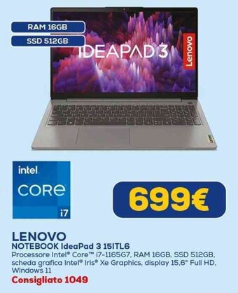 Euronics LENOVO NOTEBOOK IdeaPad 3 15ITL6 offerta