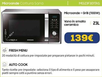 SAMSUNG Microonde Cottura Sana MG23F301TAS