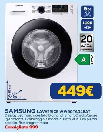 Euronics SAMSUNG LAVATRICE WW90TA046AT offerta