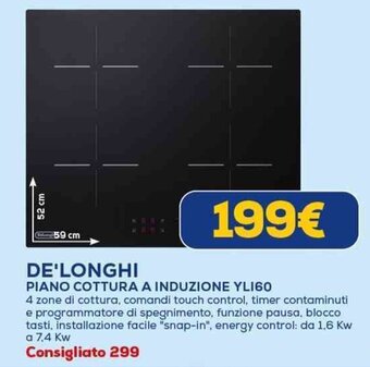 Euronics DE'LONGHI PIANO COTTURA A INDUZIONE YL160 offerta