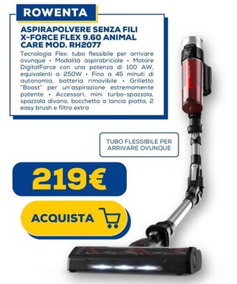 ROWENTA ASPIRAPOLVERE SENZA FILI X-FORCE FLEX 9.60 ANIMAL CARE MOD. RH2077