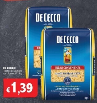 Quick Sisa De cecco pasta di semola offerta