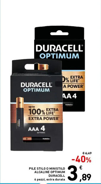 PILE STILO O MINISTILO ALCALINE OPTIMUM DURACELL
