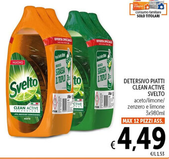 Spazio Conad DETERSIVO PIATTI CLEAN ACTIVE SVELTO DETERSIVO PIATTI CLEAN ACTIVE SVELTO aceto/limone/ zenzero e limone 3x980ml 3x980ml offerta