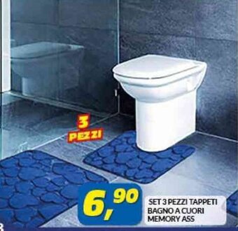 SET 3 PEZZI TAPPETI BAGNO A CUORI MEMORY ASS