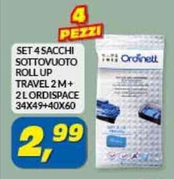 Risparmio Casa SET 4 SACCHI SOTTOVUOTO ROLL UP TRAVEL 2 M+ 2LORDISPACE 34X49+40X60 offerta