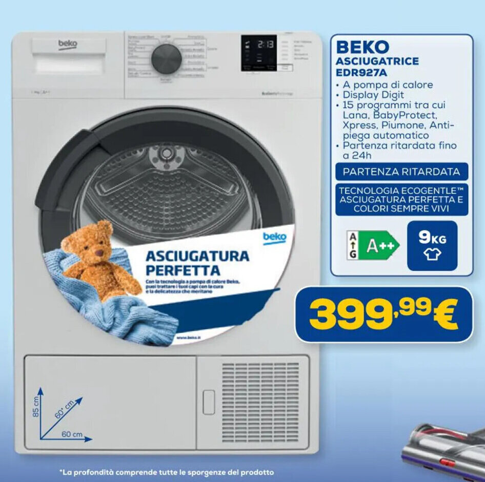 Asciugatrice Beko 7 kg pompa di calore DRXS737AI classe D Asciugatrice Beko 7 kg pompa di calore DRXS737AI classe D