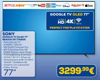 Euronics SONY GOOGLE TV OLED 77" BRAVIA XR 77A80K offerta