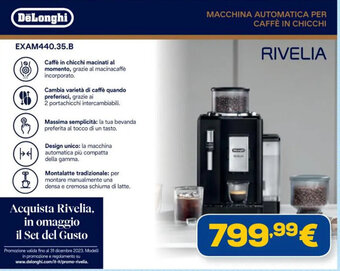 Euronics DeLonghi MACCHINA AUTOMATICA PER CAFFÈ IN CHICCHI EXAM440.35.B offerta
