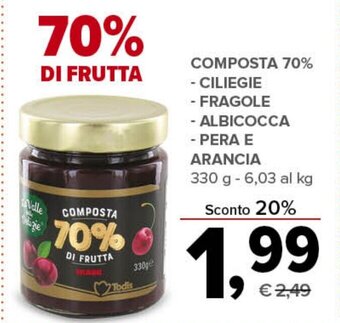 Todis COMPOSTA 70% DI FRUTTA - CILIEGIE - FRAGOLE -ALBICOCCA - PERA E ARANCIA 330 g offerta