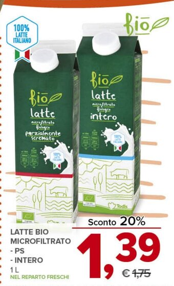 Todis LATTE BIO MICROFILTRATO - PS - INTERO 1 L offerta