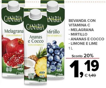 Todis BEVANDA CON VITAMINA C - MELAGRANA - MIRTILLO - ANANAS E COCCO - LIMONE E LIME 1 L offerta