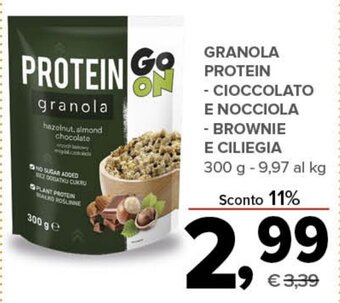 Todis GRANOLA PROTEIN -CIOCCOLATO E NOCCIOLA - BROWNIE E CILIEGIA 300 g offerta
