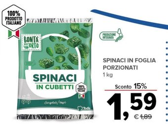 Todis SPINACI IN FOGLIA PORZIONATI 1 kg offerta