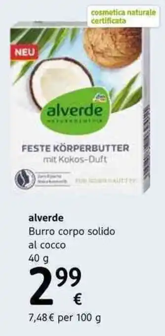 Alverde Burro Corpo Solido al Cocco 40g