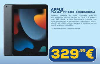 Euronics APPLE IPAD 10.2" WIFI 64GB - GRIGIO SIDERALE offerta