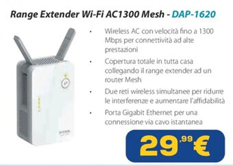 Euronics D-Link Range Extender Wi-Fi AC1300 Mesh - DAP-1620 offerta