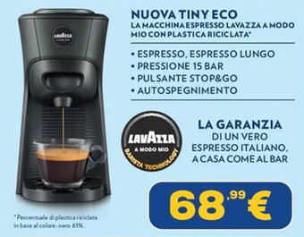 Euronics NUOVA TINY ECO LA MACCHINA ESPRESSO LAVAZZA A MODO MIO CON PLASTICA RICICLATA offerta
