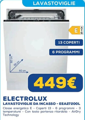 Euronics ELECTROLUX LAVASTOVIGLIE DA INCASSO -EEA27200L offerta