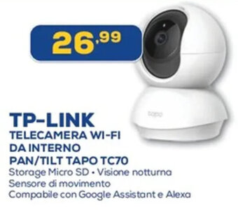 Euronics TP-LINK TELECAMERA WI-FI DA INTERNO PAN/TILT TAPO TC70 offerta