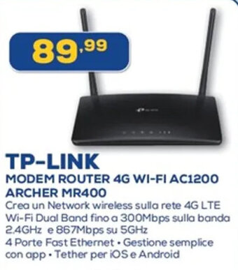 Euronics TP-LINK MODEM ROUTER 4G WI-FI AC1200 ARCHER MR400 offerta