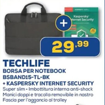 Euronics TECHLIFE BORSA PER NOTEBOOK BSBAND15-TL-BK + KASPERSKY INTERNET SECURITY offerta