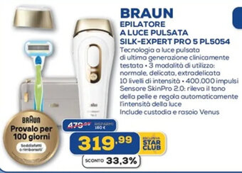 Euronics BRAUN EPILATORE A LUCE PULSATA SILK-EXPERT PRO 5 PL5054 offerta