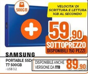 Expert SAMSUNG PORTABLE SSD T7 500GB -USB 3.2 offerta