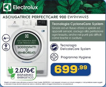 Euronics Electrolux ASCIUGATRICE PERFECTCARE 900 EW9HW493 offerta