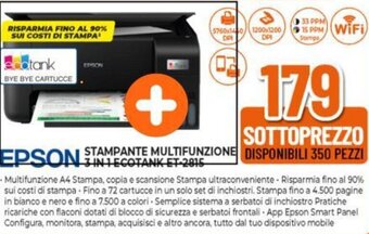 Expert EPSON STAMPANTE MULTIFUNZIONE 3 in 1 Ecotank ET 2815 offerta