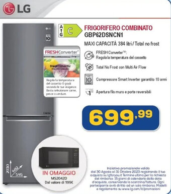 Euronics LG FRIGORIFERO COMBINATO GBP62DSNCN1 offerta