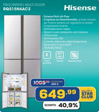 Euronics Hisense FRIGORIFERO MULTI DOOR RQ515N4AC2 offerta