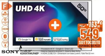 Expert SONY TV LED 50" KD50X75WLPAEP offerta