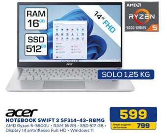 Euronics acer NOTEBOOK SWIFT 3 SF314-43-R8MG offerta