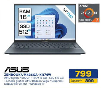 Euronics ASUS ZENBOOK UM425QA-KI174W offerta