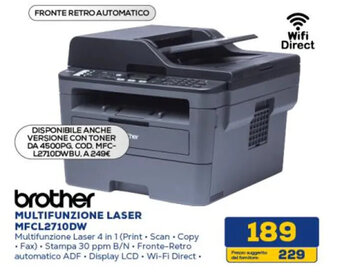 Euronics brother MULTIFUNZIONE LASER MFCL2710DW offerta
