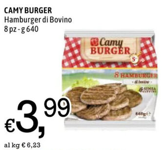 Famila Market CAMY BURGER Hamburger di Bovino 8 pz - g 640 offerta