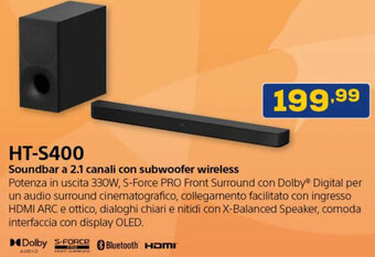 Euronics HT-S400 Soundbar a 2.1 canali con subwoofer wireless offerta