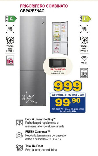 Euronics FRIGORIFERO COMBINATO GBP62PZNAC offerta