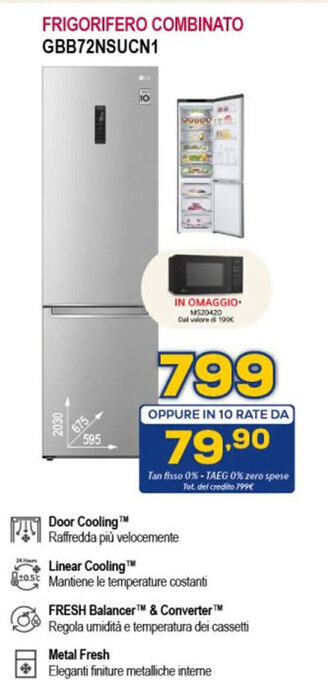 Euronics FRIGORIFERO COMBINATO GBB72NSUCN1 offerta