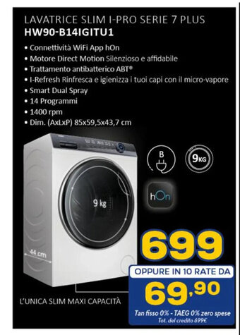Euronics LAVATRICE SLIM I-PRO SERIE 7 PLUS HW90-B14IGITU1 offerta